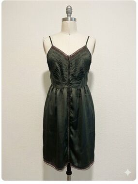LC Lauren Conrad Satin Slip Dress with Lace Trim in Dark Green Size 6